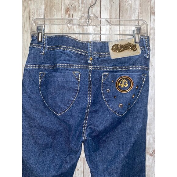 Women's House of Deréon Beyoncé Denim Blue Jeans Size 5/6 Gold Thick Stitch - Picture 11 of 13